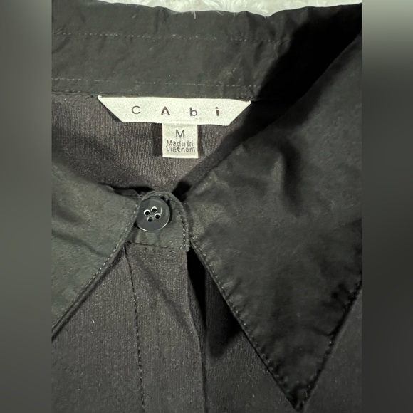 #117 CAbi 246 Zip-Up French Cuff Black Career Blouse size medium - Picture 4 of 10